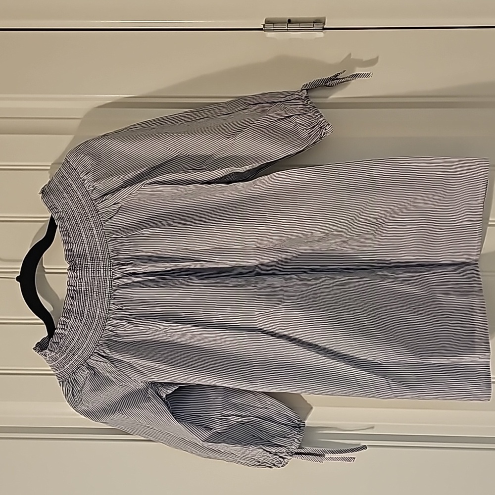 Cupio Gingham Blue Stripe Off Shoulder Blouse